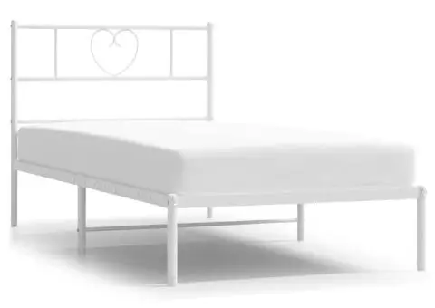 Cadru de pat metalic cu tăblie, alb, 100x190 cm - 2/5