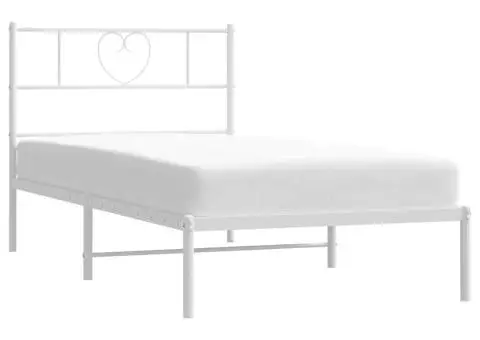 Cadru de pat metalic cu tăblie, alb, 100x190 cm - 3/5