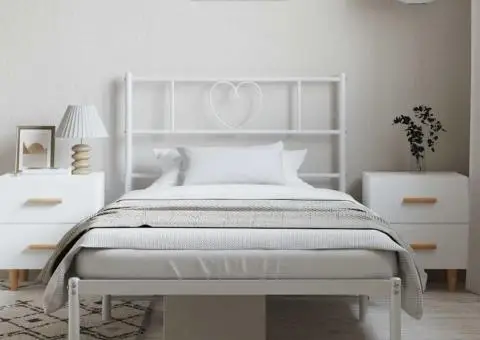 Cadru de pat metalic cu tăblie, alb, 100x190 cm - 4/5