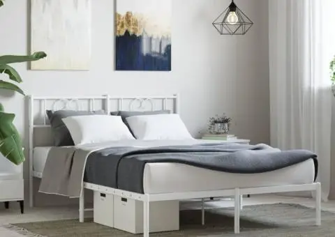 Cadru de pat metalic cu tăblie, alb, 120x200 cm - 1/5