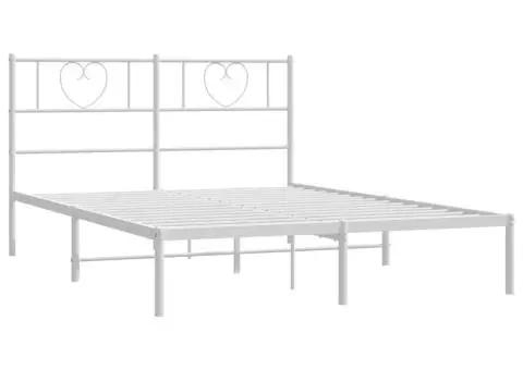 Cadru de pat metalic cu tăblie, alb, 140x190 cm - 5/5