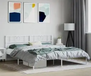 vidaXL Cadru de pat metalic cu tăblie, alb, 200x200 cm