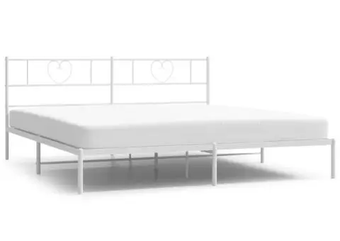 Cadru de pat metalic cu tăblie, alb, 200x200 cm - 2/5