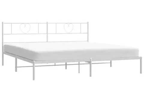 Cadru de pat metalic cu tăblie, alb, 200x200 cm - 3/5