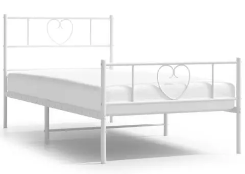 Cadru de pat metalic cu tăblie de cap/picioare, alb, 100x200 cm - 2/5