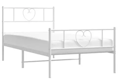 Cadru de pat metalic cu tăblie de cap/picioare, alb, 100x200 cm - 3/5