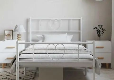 Cadru de pat metalic cu tăblie de cap/picioare, alb, 100x200 cm - 4/5