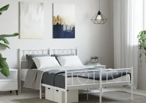 Cadru de pat metalic cu tăblie, alb, 120x190 cm - 1/5