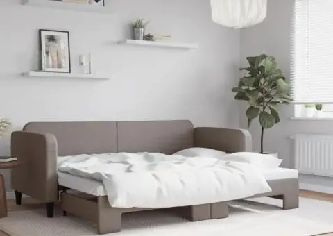 Pat de zi cu extensie, gri taupe, 80x200 cm, textil - 1/5