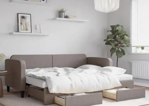 Pat de zi cu extensie și sertare, gri taupe, 80x200 cm, textil - 1/5