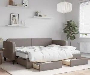 vidaXL Pat de zi cu extensie și sertare, gri taupe, 80x200 cm, textil