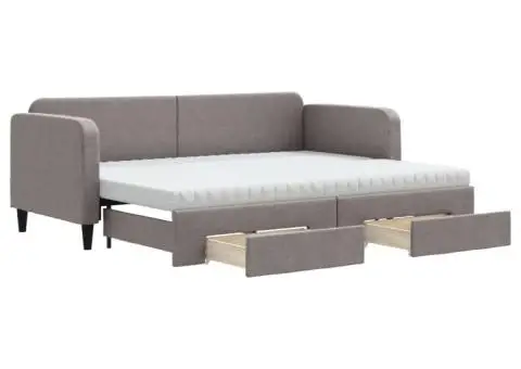 Pat de zi cu extensie și sertare, gri taupe, 80x200 cm, textil - 2/5