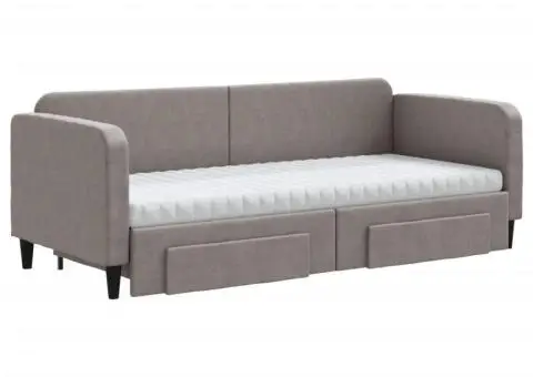 Pat de zi cu extensie și sertare, gri taupe, 80x200 cm, textil - 3/5