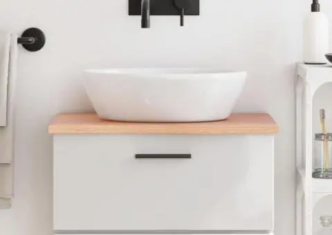 Blat de baie, maro deschis, 60x30x2 cm, lemn masiv tratat - 1/5