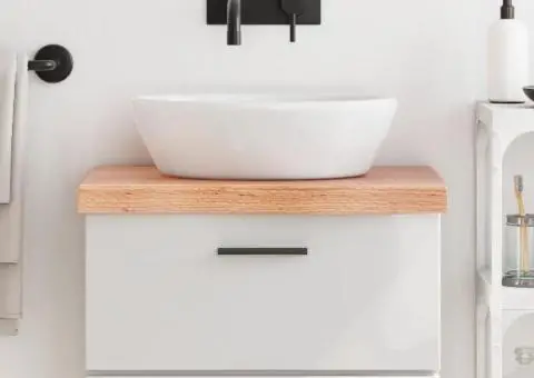 Blat de baie, maro deschis, 60x30x(2-6) cm, lemn masiv tratat - 1/5