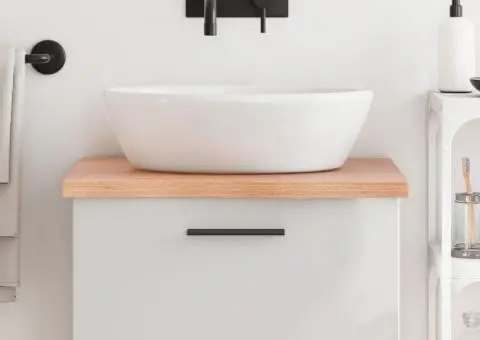 Blat de baie, maro deschis, 60x50x(2-4) cm, lemn masiv tratat - 1/5