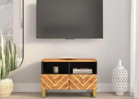Dulap TV, maro și negru, 70x33,5x46 cm, lemn masiv de mango - 1/5