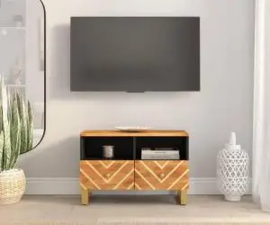 vidaXL Dulap TV, maro și negru, 70x33,5x46 cm, lemn masiv de mango