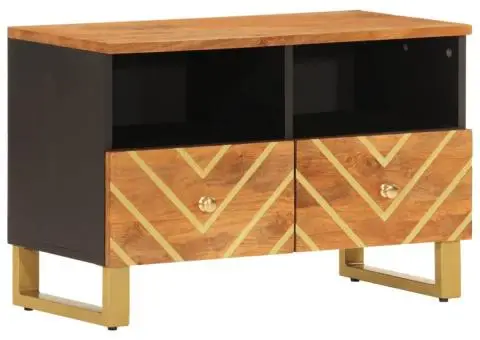 Dulap TV, maro și negru, 70x33,5x46 cm, lemn masiv de mango - 2/5