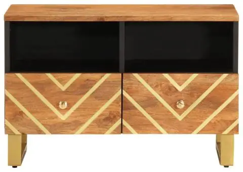 Dulap TV, maro și negru, 70x33,5x46 cm, lemn masiv de mango - 4/5