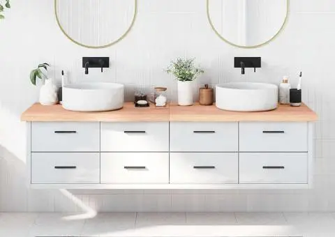 Blat de baie, maro deschis, 200x60x(2-6) cm, lemn masiv tratat - 1/5