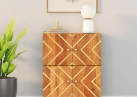 Dulap lateral, maro și negru, 60x33,5x75 cm lemn masiv de mango - 1/5