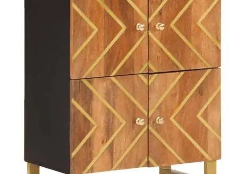 Dulap lateral, maro și negru, 60x33,5x75 cm lemn masiv de mango - 2/5