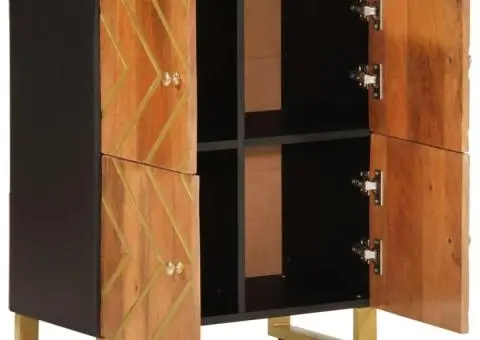 Dulap lateral, maro și negru, 60x33,5x75 cm lemn masiv de mango - 3/5