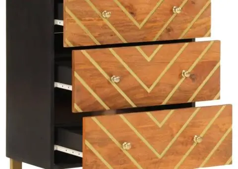 Dulap lateral, maro și negru, 60x33,5x75 cm lemn masiv de mango - 3/5