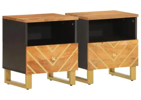 Noptiere, 2 buc., maro și negru, lemn masiv de mango - 2/5