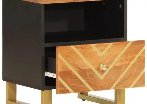 Noptiere, 2 buc., maro și negru, lemn masiv de mango - 3/5