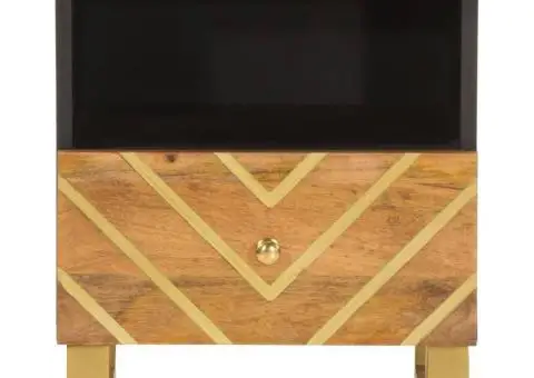 Noptiere, 2 buc., maro și negru, lemn masiv de mango - 4/5