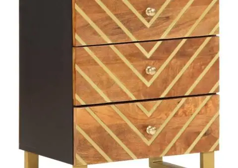 Noptieră, maro și negru, 50x33x60 cm, lemn masiv de mango - 2/5