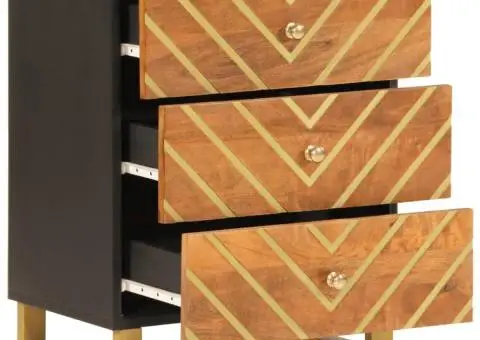 Noptieră, maro și negru, 50x33x60 cm, lemn masiv de mango - 3/5