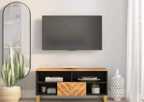 Dulap TV, maro și negru, 100x33,5x46 cm, lemn masiv de mango - 1/5