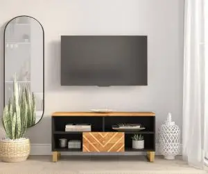 vidaXL Dulap TV, maro și negru, 100x33,5x46 cm, lemn masiv de mango