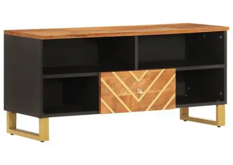 Dulap TV, maro și negru, 100x33,5x46 cm, lemn masiv de mango - 2/5