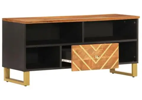 Dulap TV, maro și negru, 100x33,5x46 cm, lemn masiv de mango - 3/5