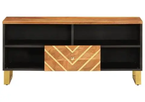 Dulap TV, maro și negru, 100x33,5x46 cm, lemn masiv de mango - 4/5