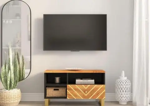 Dulap TV, maro și negru, 80x33,5x46 cm, lemn masiv de mango - 1/5