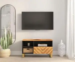 vidaXL Dulap TV, maro și negru, 80x33,5x46 cm, lemn masiv de mango