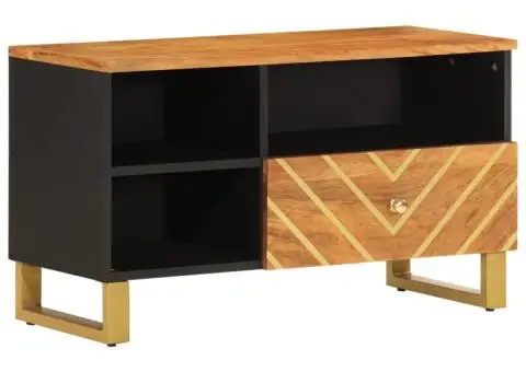 Dulap TV, maro și negru, 80x33,5x46 cm, lemn masiv de mango - 2/5