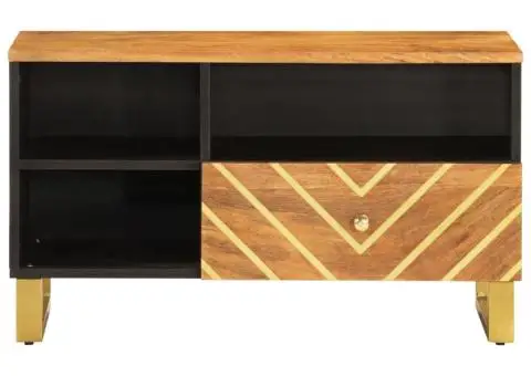 Dulap TV, maro și negru, 80x33,5x46 cm, lemn masiv de mango - 4/5