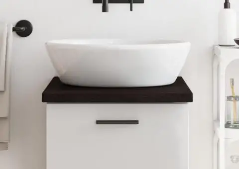 Blat de baie, maro închis, 40x60x(2-4) cm, lemn masiv tratat - 1/5