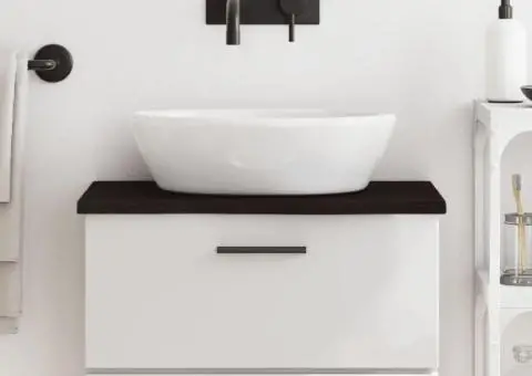 Blat de baie, maro închis, 60x30x2 cm, lemn masiv tratat - 1/5