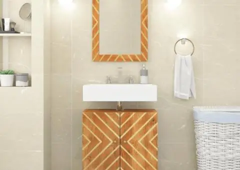 Dulap pentru chiuvetă de baie, maro și negru, lemn masiv mango - 1/5