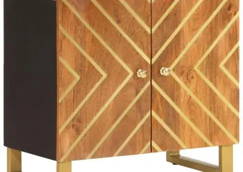 Dulap pentru chiuvetă de baie, maro și negru, lemn masiv mango - 2/5