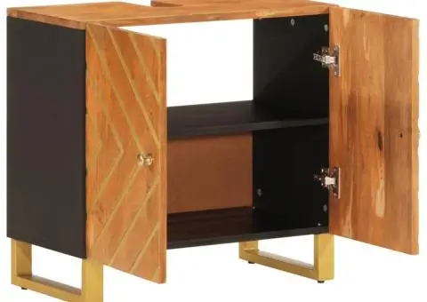 Dulap pentru chiuvetă de baie, maro și negru, lemn masiv mango - 3/5