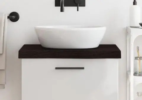 Blat de baie, maro închis, 60x50x(2-6) cm, lemn masiv tratat - 1/5