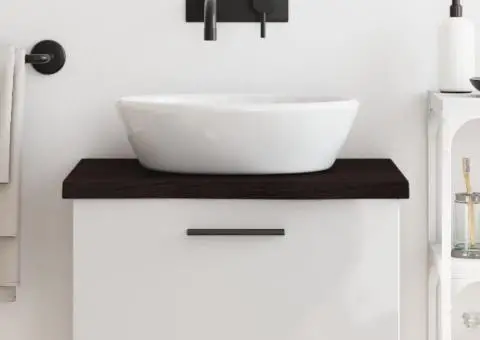 Blat de baie, maro închis, 60x60x(2-4) cm, lemn masiv tratat - 1/5